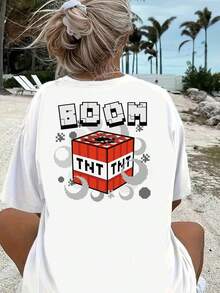 Camiseta de manga corta para mujer con estampado de bomba TNT - Top casual de cuello redondo con gráfico de TNT en la parte delantera y trasera, ajuste para todas las estaciones, diseño icónico de bomba para atuendos casuales y eventos temáticos (lavable a máquina) Y2k Camiseta Camisa De - Blanco - Ver 2