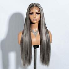 NOBLE Peruca Sintética Reta Preta Longa de 30 Polegadas com Frente de Renda, Peruca de Renda Feminina, Resistente ao Calor, Peruca para Cosplay - Multicolorido - Visão 17