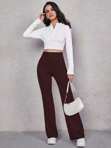 Pantalones acampanados de cintura ancha - Burdeos - Ver 5