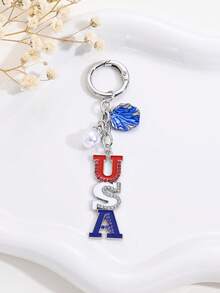 1 Stück modischer hochwertiger USA Flagge Farbe Kristall Stern Herz Buchstabe Schlüsselanhänger, Tasche/Auto Dekoration, Paar Anhänger, perfektes Geschenk für den amerikanischen Unabhängigkeitstag Patriot - Verschiedenfarbig - Übersicht 15