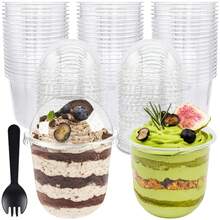 300Pcs Crystal Clear Disposable Dessert Cups Set, Leak Proof Plastic Drinking Cups With Lids & Sporks, 8oz 12oz Stackable Transparent Food Containers For Smoothie Milkshake Iced Coffee Fruit Pudding Wedding Party Daily Use - Transparent - View 13