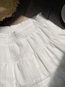 Falda  para mujer, de tela tejida a rayas con cintura elástica y dobladillo con volantes, adecuada para festivales de música country - Blanco - Ver 4