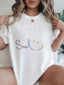 Women's Vintage Style Short Sleeve Casual T-Shirt - Rainbow Smile Design, Round Neck, Summer Top, Machine Washable, Ladies' T-Shirts, Casual Wear, Modern Style, Comfortable Fit

BlackFashion - 白色 - 查看 7