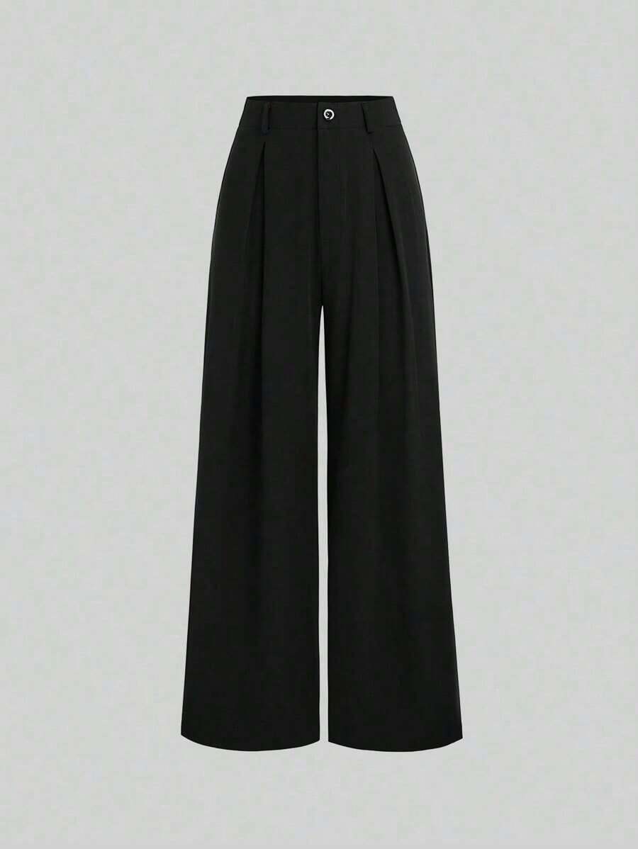 Pantalones anchos plegados con estampado jacquard elegante vintage para mujer, otoño/invierno - Negro - Ver 1