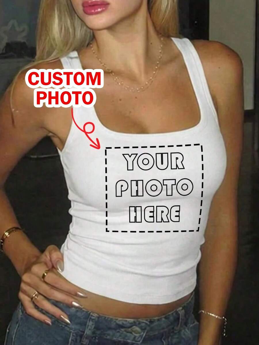 Customized Women's Pleated Tank Top - Add Your Design/Photo (Logo/Pattern/Pet Photo/Family Photo Sports - White - View 1