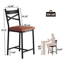 Bar Stools Set Of 2,   High Back And Metal Footrest, Upholstered Large Seat Island Stools Bar Chairs For Dining Room Kitchen Bar - Brown - View 9