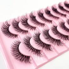 3D Faux Mink False Eyelashes Set 10 Pairs Lightweight Natural Look D Curl Fluffy Wispy Dramatic Volume Daily Makeup Lashes - Black - View 6