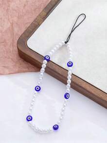 Dây đeo điện thoại thời trang châu Âu và Mỹ, đính hạt ngọc trai giả màu xanh lam mờ, hình dáng không đều, làm thủ công, dành cho nữ. - Người ngoài hành tinh da trắng - Xem 3