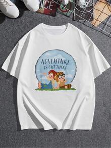 Illustration Of Two Friends Looking At The Sky Among Clouds And Grass, Conveying Hope And A Desire To Discover The World. Comfortable And Casual Women's T-Shirt, Perfect For Everyday Adventures. - 白色 - 查看 3