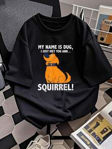 Ilustración divertida de un perro naranja con expresión amigable y mensaje humorístico que transmite alegría y simpatía perfecta para amantes de los animales camiseta de mujer de manga corta  casual cómoda para uso diario - Negro - Ver 2