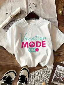 Camiseta de mujerPlayera de mujer, flash oferta,Transpirable y ligera, esta elegante camiseta estampada presenta diseños creativos y temas originales, perfecta para viajar, el verano, la playa, el día a día y para estar en casa. Una a seguir en 2026,blusas>elegante. Cómoda y ligera - Blanco - Ver 1