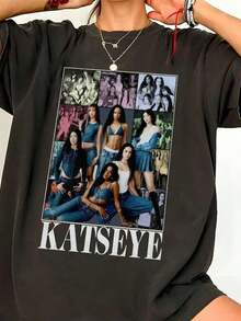 Camiseta de manga corta de Katseye Members con firmas rosas, camiseta vintage con gráficos  de Katseye, camiseta de la gira Katseye The Beautiful Chaos, lindo grupo de chicas . 100% algodón. - Negro - Ver 6