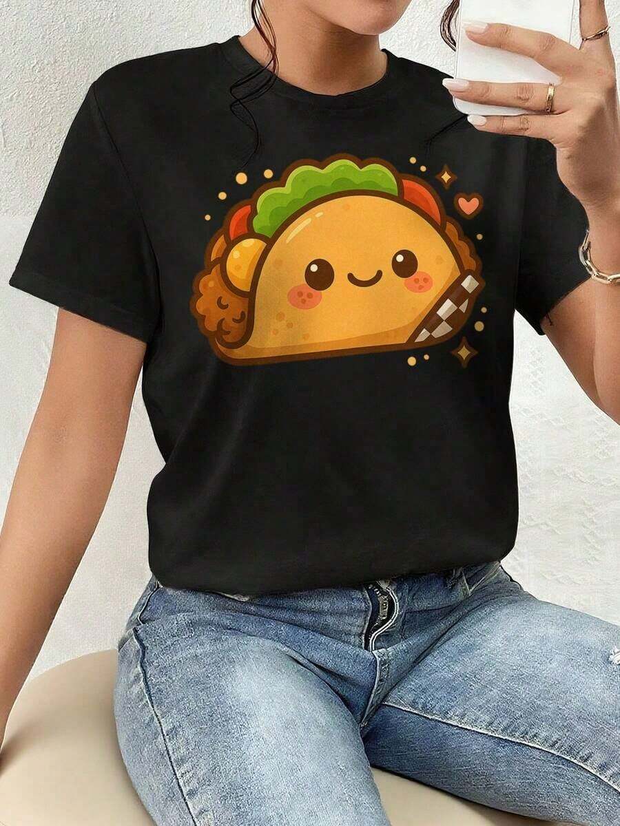 And Women's T-Shirt, Graphic T-Shirt, Funny Taco, Kawaii T-Shirt Men's T-Shirt Tops Sweatshirts For Women Y2k T-Shirt Shirt - 黑色 - 查看 1
