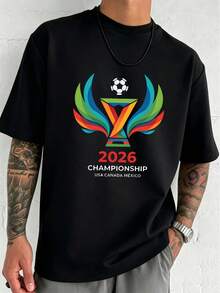 Camiseta oficial para hombre del Torneo de Fútbol USA-México-Canadá 2026 - Camiseta suave de manga corta con cuello redondo, con logotipos nacionales, adecuada para aficionados al fútbol, lavable a máquina, ropa casual para partidos y entrenamientos, TALLAS GRANDES - Negro - Ver 1