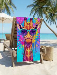 1pc Tie-Dye Giraffe Print Children Beach Towel, Super Soft Microfiber Extra Large Beach Blanket, Highly Absorbent Bath Towel, Suitable For Travel, Swimming Pool, Diving, Surfing, Yoga, Camping, Available In Multiple Sizes, Beach Accessory - Multicolor - View 2