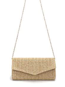 Tas Clutch Amplop Anyaman Mengkilap, Tas Malam Modis Elegan, Cocok untuk Pantai, Pesta, Pernikahan, dan Acara Lainnya - Emas - View 5