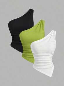 Blusa minimalista asimétrica de unicolor para mujer - Multicolor - Ver 1