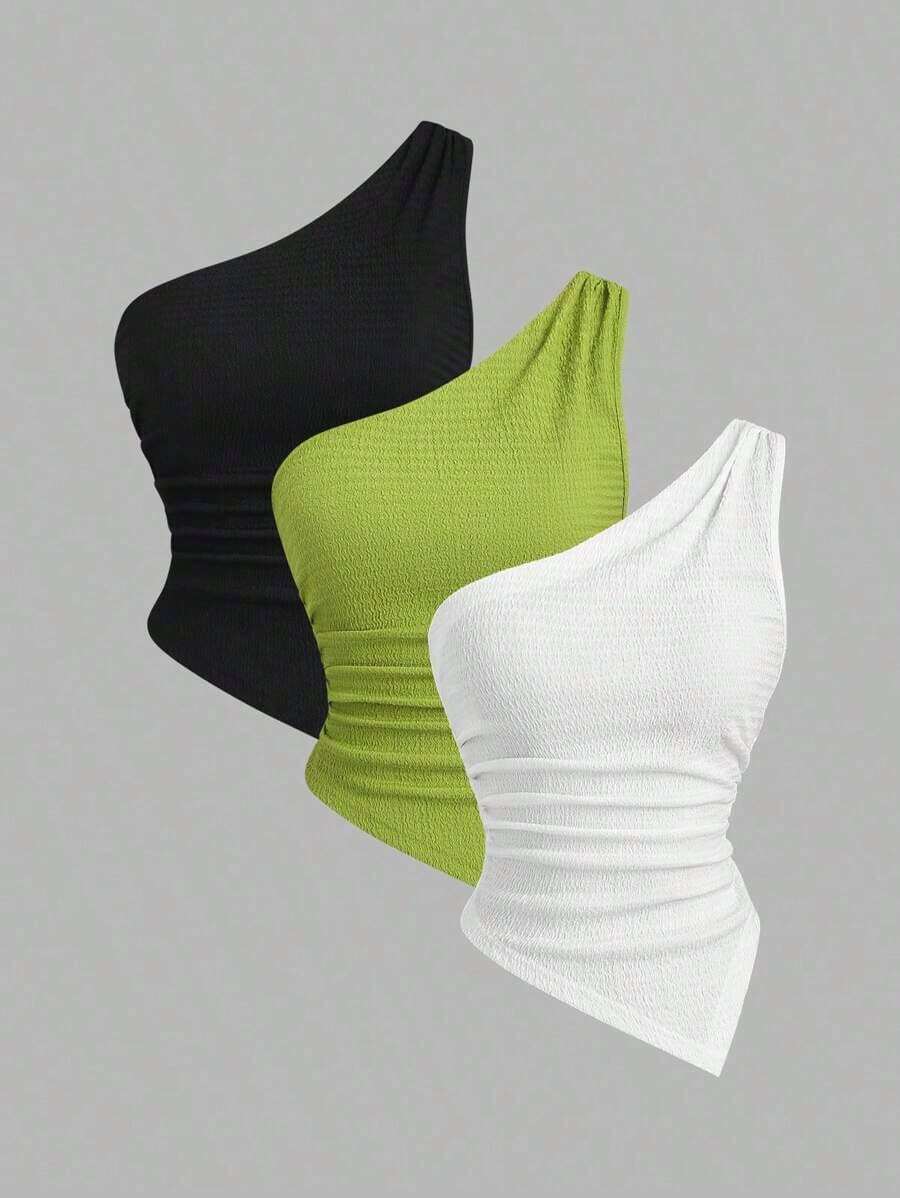 Blusa minimalista asimétrica de unicolor para mujer - Multicolor - Ver 1