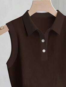 Camiseta sin mangas de mujer de punto acanalado, elegante y de moda - Café integral - Ver 3