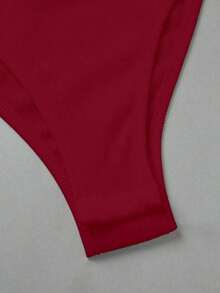 Elegante body de punto blanco con cuello vuelto y media cremallera, body de mujer para primavera/verano, ideal para vacaciones y playa - Burdeos - Ver 5