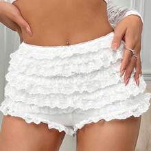 ICON Ladies' Multi-Layer Frill Hem Low-Rise Y2K Concert Going Out White Ruffle Shorts - Blanco - Ver 4