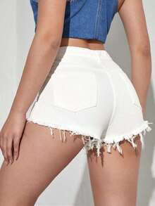 Shorts en mezclilla bajo crudo - Blanco - Ver 2