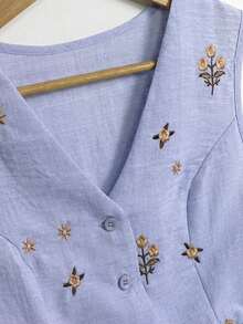 Camisa sin mangas con cuello en V, botones y bordado, con aspecto de lino, para mujer, para salidas de verano, citas, Año Nuevo, San Valentín, Pascua, Día de la Madre, festivales de música, estilo de Oriente Medio, bodas, elegante, vintage, casual - Morado - Ver 3