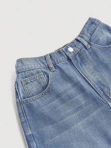 Jeans sencillos de uso diario con estampado de bigotes de gato para niñas adolescentes - Lavado ligero 4 - Ver 3