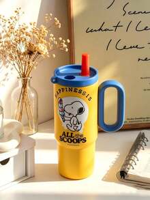 SNOOPY 1个750毫升史努比真空保温水瓶，大容量户外车载杯，便携式保温杯，高品质不锈钢吸管杯 - 彩色 - 查看 13