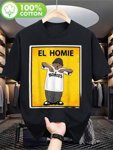 El Homie Graphic T-Shirt For Men Fun Lottery Design Casual Short Sleeve Tee Black With Yellow Homies Print Lightweight Perfect For Casual Attire - màu đen - Xem 1