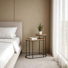 1 Set round nested tea tables, featuring nestable round coffee tables and sofa side tables. This Italian minimalist mother-and-child tea table allows free combination of different heights and flexible arrangement. in is bedroom, balcony and courtyard. The upper layer can hold water cups, scented candles and green plants, while the lower layer provides storage for books, remote controls and snacks. Space-saving and homeage for room and terraces and outdoor spaces. It is also a thoughtful gift choice for festivals, housewarming celebrations, Mother's Day and Father's Day. - 駝色 - 查看 11
