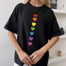 Camiseta de mujer estilo europeo y americano, nueva colección de verano 2026, juvenil, de algodón puro, con estampado de dibujos animados, holgada, versátil, retro y casual. - Blanco - Ver 3
