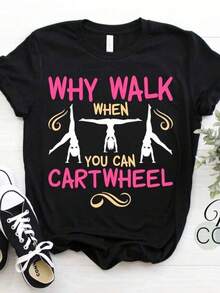 Why Walk When You Can Cartwheel Gymnastics Gymnast Gift Tees, Fans Present, Cartwheel Tumbling Lover Athlete Girl, Adult Kids Cute T-Shirts, 4-Year-Old Girl Beachwear, 4-Year-Old Girl Spring Outfits, Mom And Daughter Beachwear - 黑色 - 查看 1