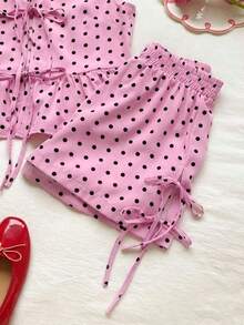 Set de 2 piezas de ropa de mujer con top tipo camiseta con cordones y shorts a cuadros, ideal para el Día de San Valentín - Rosa - Ver 6