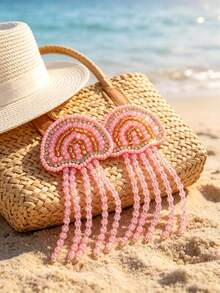 1 Pair Summer Limited Edition Pink Jellyfish Beaded Earrings, Handmade With Rhinestone Accents And Tassels, Fashionable Niche Accessory For Women, Suitable For Beach Parties, Summer Vacations, Daily Wear, Dates, Music Festivals - Multicolor - View 6