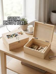 1pc Custom Photo Wooden Memory Box, Personalized Name & Date Keepsake Storage Box, Memorial Gift With Secure Clasp, Triple Photo Memory Wooden Box, Memories Of You Box, Father's Day/Family/Wedding Case - Multicolor - View 2