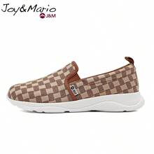 joy&mario 1雙女款棕米色格紋厚底樂福鞋，輕量透氣防滑休閒鞋，日常穿搭街頭風 - J&M - 金色 - 查看 9