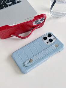 Customized Luxury Faux Crocodile Skin Rhinestone 3D Letter Faux Leather Wristband Phone Case, Compatible With Apple 17, 16, 15, 14, 13, 12, 11 Pro Max, 14, 15, 16 Plus, 17, Stylish Phone Cover DIY Gift, Phone Accessory - Navy Blue - View 10
