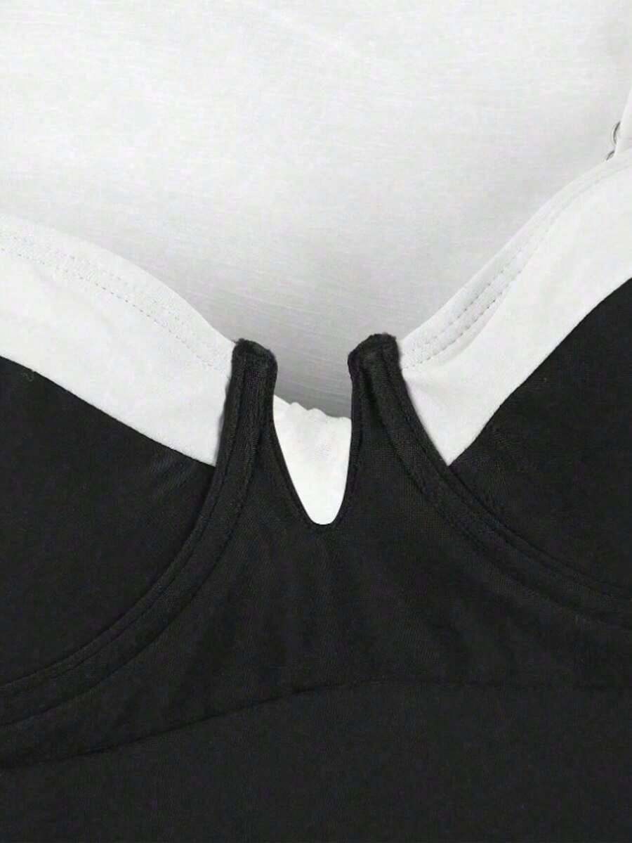 Traje de baño body elegante y sexy de cuello en V rojo, de llegada nueva primavera/verano de Polovedo, para playa, fiesta, cita, vacaciones - Blanco y Negro - Ver 1