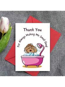 Bộ 1 Thiệp Cảm Ơn Chăm Sóc Thú Cưng (Kèm Phong Bì), Thiệp Chúc Mừng Tri Ân Người Chăm Sóc Thú Cưng, Hình Minh Họa Chú Chó Dễ Thương Đang Tắm, Thiệp Cảm Ơn Ngày Lễ (Thích Hợp Cho Tiệm Chăm Sóc Thú Cưng) (1 Thiệp + 1 Phong Bì) - Bộ - Xem 6