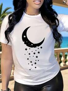 La camiseta de manga corta para mujer con estampado frontal es cómoda, transpirable y casual, con un estilo deportivo, adecuada para primavera y verano. - Blanco - Ver 12
