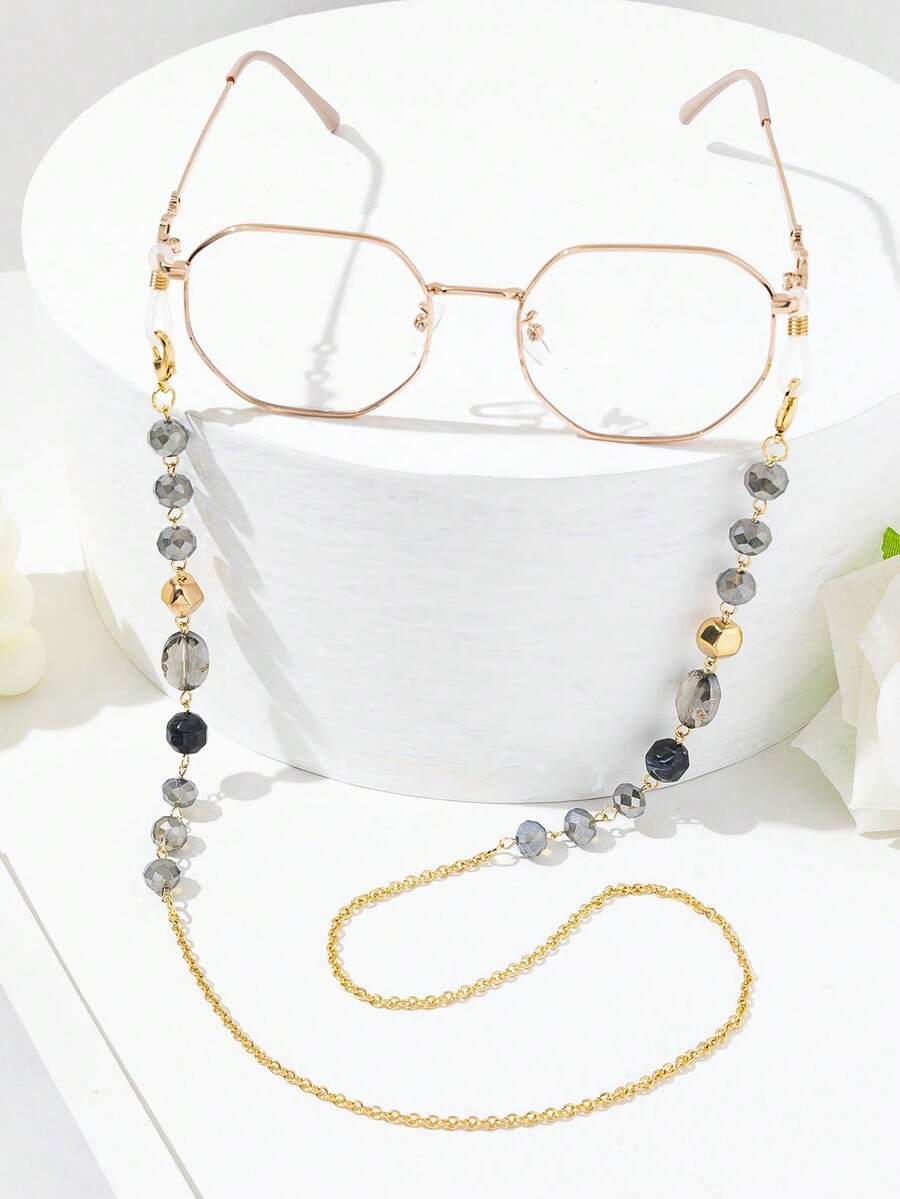 1pc New Gold Crystal Rhinestone Glass Fashion Accessory Hanging Chain, Minimalist Luxury Lightweight Eyeglass Chain