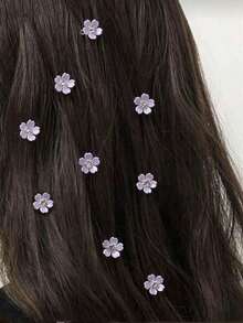 10 piezas Pinzas para el cabello con diseño floral, accesorios de cabello de estilo dulce, adecuados para uso diario (sin tarjeta) - Morado - View 3