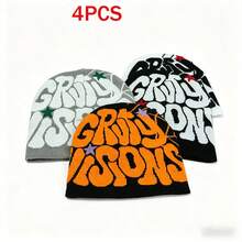 Mũ len dệt chữ cái (3 chiếc/4 chiếc/5 chiếc), thời trang đường phố unisex, quà tặng đạp xe, mũ len acrylic jacquard cho mọi mùa. - A - Xem 10