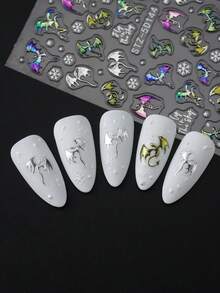 2入 5D 浮雕哥德式雷射飛龍美甲貼紙，彩色金黑飛龍自黏式美甲貼花，適合萬聖節 DIY 美甲設計 - 彩色 - 查看 6