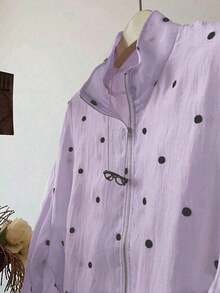 Chaqueta ligera con cremallera y dobladillo con cordón de lunares para mujer, primavera - Morado - Ver 3