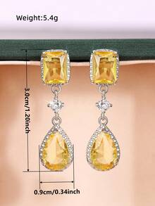 1 Pair Luxurious Cubic Zirconia Earrings, Designed For Women, Suitable For Weddings, Engagements, Anniversary Parties, Valentine's Day Gifts - Yellow - View 5