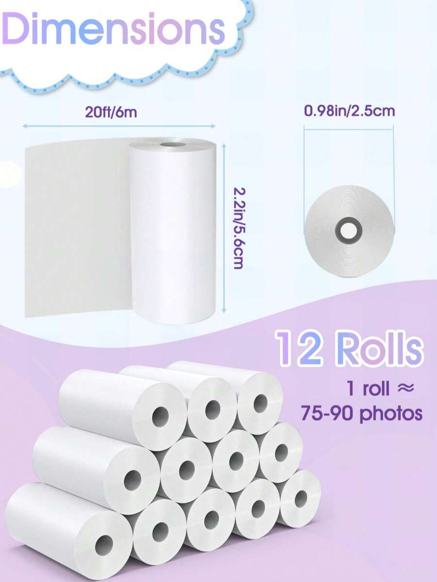 Universal Thermal Printer Paper Refills, White Inkless Printing Rolls For Instant Cameras & Pocket Sticker Makers, Multi-Purpose Self-Adhesive Labels For Photos & Organization - View 1