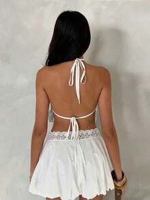 Glamour Nuevo top de verano bohemio de mujer para vacaciones, con escote halter sin espalda y tela con cuentas especiales en la espalda.Vestido de vuelta al colegio, vestidos de mujer para salir, tops de mujer estilo Y2K lindos - Blanco - Ver 2