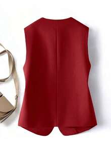 Cárdigan de cuello redondo elegante y casual de estilo vintage para mujer - Burdeos - Ver 2